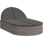 Syfax Doppel-Sonnenliege mit Kissen Grau Poly Rattan