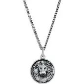 KUZZOI Kette mit Anhänger "Halskette Herren Löwe Sternzeichen Massiv 925 Silber" Gr. 55, schwarz, Halsketten, Herren, ohne Stein, Silber 925 (Sterlingsilber), Kette mit Anhänger