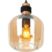Lucide Pendelleuchte Ilona, Glas, Ø 18 cm, schwarz/amber, 1-flammig