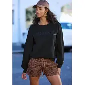Buffalo Sweater , Damen, Gr. 44/46, schwarz, Sweatware, Obermaterial: 60% Baumwolle, 40% Polyester, unifarben, bequem hüftlang, Rundhals, Rippbündchen, Sweatshirts Sweater, mit aufwendiger Stickerei