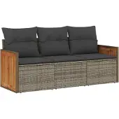 Syfax 3-tlg. Garten-Sofagarnitur mit Kissen Grau Poly Rattan