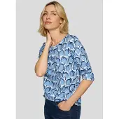 Rabe 3/4-Arm-Shirt , Damen, Gr. 38, blau (hellblau), Web, Obermaterial: 92% Viskose, 8% Elasthan, bedruckt, normal hüftbedeckend, Rundhals, Shirts 3/4-Arm-Shirt, mit grafischem Muster