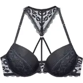 Vivance Push-up-BH , Damen, Gr. 70, Cup A, schwarz, Spitze, Obermaterial: 69% Polyamid, 21% Polyester, 10% Elasthan, BHs Push-up-BH, mit Spitze in Leo-Optik mit Neckholder-Träger, Dessous