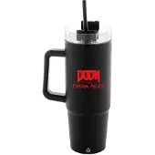 DEVplus Doom Isolierter Becher Mit Strohhalm Und Schild Aus Dem Dunklen Mittelalter 1180 Ml Durchsichtig Durchsichtig One Size