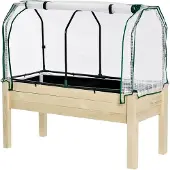 Outsunny Hochbett, aufrollbarer Folienbezug, Naturholzrahmen, Stoffbespannung, Ablauflöcher, 121 x 55 x 117 cm