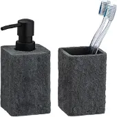 Wenko Badaccessoire-Set "Villata", grau (anthrazit), Polyresin (Kunststein), Badaccessoires-Sets, Badaccessoire-Set