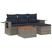 vidaXL 5-teiliges Gartensofa-Set mit Kissen, grau, Polyrattan