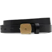 Calvin Klein Ledergürtel JEANS "CASUAL PLAQUE BUCKLE 20MM", Damen, Gr. 100, schwarz (schwarz, tumbled gold), Rindsleder, unifarben, Gürtel Ledergürtel, mit großer Schnalle