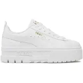 Puma Sneaker "MAYZE LTH JR", Jungen, Gr. 35,5, Textil, weiß (weiß, team gold), Leder, unifarben, Schuhe Sneaker, mit strukturierter Plateau-Gummisohle, herausnehmbare Innensohle