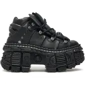 New rock Metallic-Knöchelstiefel aus schwarzem Leder-WALL106-S12