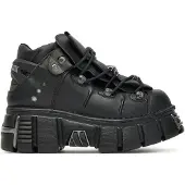 New rock M106 VS1 Plateau Stiefel mit Schnallen für Damen und Herren, Schwarz