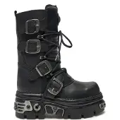 New rock Unisex Schwarz Leder Gothic Mid-Calf Stiefel-373-S4