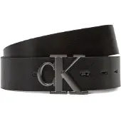 Calvin Klein Ledergürtel JEANS "MNGRM PLQ BCKL 35MM", Herren, Gr. 95, schwarz (schwarz, delicioso, matte gunmetal), Rindsleder, unifarben, Gürtel Ledergürtel