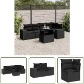The Living Store 6-tlg. Garten-Sofagarnitur mit Kissen Schwarz Poly Rattan