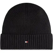 Tommy Hilfiger Strickmütze "TH FLAG PIMA COTTON BEANIE", Herren, schwarz, Baumwollmischung, unifarben, Mützen Strickmütze, Beanie mit Logostickerei, mit Kaschmiranteil Unisex