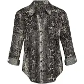 MADELEINE Hemdbluse "Bluse Lange Hemdbluse mit Unikat-Print", Damen, Gr. 34, weiß (perlweiß, multicolor), Obermaterial: 100% Polyester PES., Modern, normal, Blusen Hemdbluse
