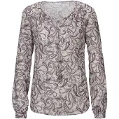 MADELEINE Rundhals-Bluse mit Paisley-Druck in wollweiß / blassrosa / rubinrot | Gr.: 40