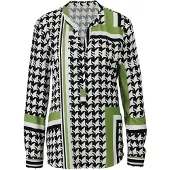 MADELEINE Hahnentritt-Bluse mit V-Ausschnitt in schwarz / weiß / grün | Gr.: 40