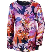 MADELEINE Langarmbluse "Bluse Elegante Seidenbluse mit floralem Print", Damen, Gr. 34, pink (pink, multicolor), Obermaterial: 100% Seide silk., Modern, normal, U-Boot-Ausschnitt, Blusen Langarmbluse