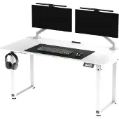 Ultradesk UPLIFT - Weiß - Großer Computertisch, elektrische Höhenverstellung, 160x75cm Platte, Kabelverwaltung, zwei Motoren, Mauspad inklusive