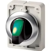 Eaton 188073 Leuchtwahltaste, RMQ-Titan, mit Knebelgriff, rastend, 3 Stellungen, grün, Frontring Edelstahl M30I-FWRLK3-G
