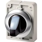 Eaton 188067 Leuchtwahltaste, RMQ-Titan, mit Knebelgriff, rastend, 2 Stellungen (V-Stellung), weiß, Frontring Edelstahl M30I-FWLKV-W