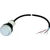 Eaton 185596 Leuchtdrucktaste, flach, tastend, 1 S, Kabel (schwarz) mit offenem Ende, 4-polig, 3.5 m, LED weiß, weiß, unbeschriftet, 24 V AC/DC