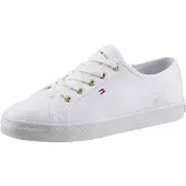 Tommy Hilfiger Sneaker "ESSENTIAL NAUTICAL SNEAKER", Mädchen, Gr. 37, weiß, Textil, Schuhe Sneaker, Freizeitschuh, Halbschuh, Schnürschuh mit goldfarbenen Ösen