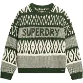 Superdry für Damen. W6110559A Pullover mit Rundhalsausschnitt und grünem Markendesign (S), Lässig, Acryl