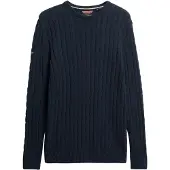 Superdry für Herren. M6110660A Marineblauer Pullover mit klassischem Zopfmuster (XL), Lässig, Baumwolle