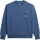 Superdry für Damen. W2012154A Locker sitzendes Sweatshirt mit Metallic-Logo Luxe blau (XS), Lässig, Baumwolle, Nachhaltig