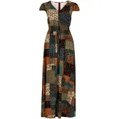 Apricot Maxikleid "Patchworkkleid", Damen, Gr. XS (34), N-Gr, braun, gewebt, Obermaterial: 100% Viskose CV., gemustert, V-Ausschnitt, Fledermausärmel, Kleider Maxikleid, mit Smokdetails