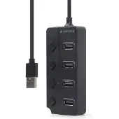Gembird USB 2.0 powered 4-port hub with switches black, USB 2.0 Type-A, USB 2.0, Schwarz, Rundkabel, China, 46 mm