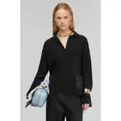 Semicouture für Damen. Y5WG21 Acantha Poloshirt schwarz (L), Lässig, Wolle, Langarm