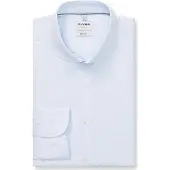 Olymp Langarmhemd "Level Five", Herren, Gr. 43, N-Gr, blau (bleu), Web, Obermaterial: 100% Baumwolle, normal, Manschette, Hemden Langarmhemd, body fit, Haifischkragen, Webmuster, Businesshemd