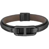 BOSS Lederarmband "KODE", schwarz, Armbänder, 19cm, Edelstahl Leder, Edelstahl, Leder, Lederarmband