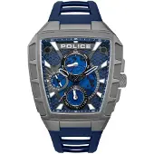 Police Quarzuhr "Tough Gear", blau (blau, schwarz, blau), Armbanduhren, Herren, grau, Quarzuhr, Armbanduhr, Herrenuhr, Silikonarmband, analog, Tag, Wochentag