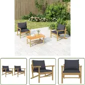 The Living Store Gartenstühle 2 Stk. mit Dunkelgrauen Kissen Bambus