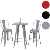 Mendler Set Stehtisch + 2x Barhocker HWC-A73, Barstuhl Bartisch, Metall Industriedesign grau