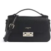 Lacoste Leder Umhängetasche Flap Crossover Bag Noir schwarz