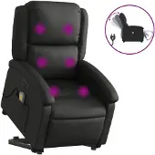 vidaXL Massagesessel mit Aufstehhilfe Elektrisch Schwarz Echtleder