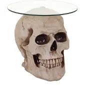 Mendler Beistelltisch Totenkopf HWC-A19, Glastisch Wohnzimmertisch Couchtisch Totenschädel, Polyresin rund Ø55cm natur