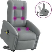 vidaXL Massagesessel mit Aufstehhilfe Hellgrau Stoff