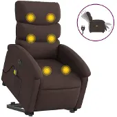 vidaXL Elektrischer Massagesessel mit Aufstehhilfe Dunkelbraun Stoff