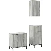vidaXL Badezimmermöbel-Set 3 Stk. Sonoma-Grau Sperrholz und Metall