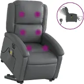 vidaXL Massagesessel mit Aufstehhilfe Elektrisch Grau Kunstleder