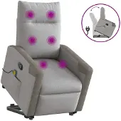 vidaXL Massagesessel mit Aufstehhilfe Wolkengrau Stoff
