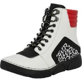 Rieker Sneakerboots , Damen, Gr. 36, schwarz (sanftes weiß, schwarz, rot), Lederimitat, kontrastfarbene Details, Schuhe Sneakerboots, Schnürboots, Schnürstiefelette mit zusätzlichem Innenreißverschluss