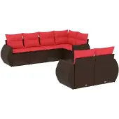 vidaXL 7-teiliges Gartensofa-Set mit Kissen, braun, Polyrattan