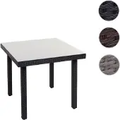 Mendler Poly-Rattan Gartentisch Cava, Esstisch Beistelltisch Tisch mit Glasplatte, 80x80cm schwarz